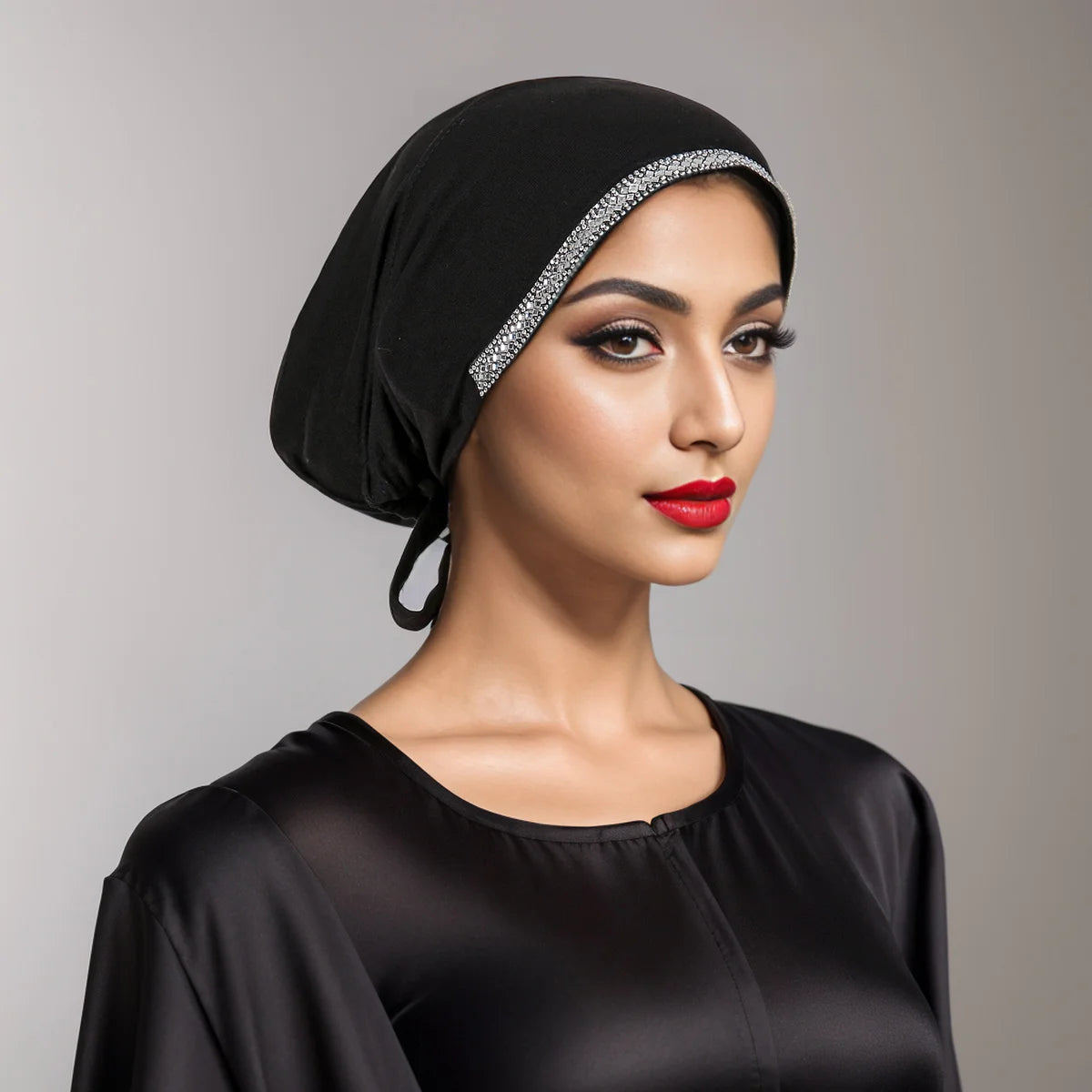 Women’s Modal Rhinestone Hijab Cap - Soft Muslim Turban Underscarf Bonnet for Secure Headwrap Styling