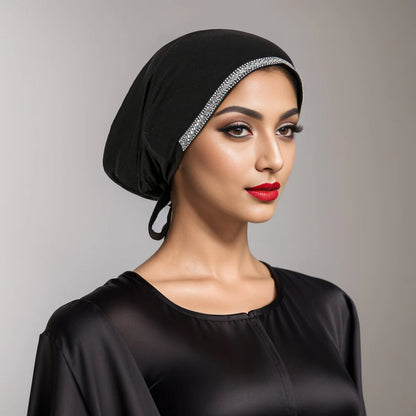 Women’s Modal Rhinestone Hijab Cap - Soft Muslim Turban Underscarf Bonnet for Secure Headwrap Styling
