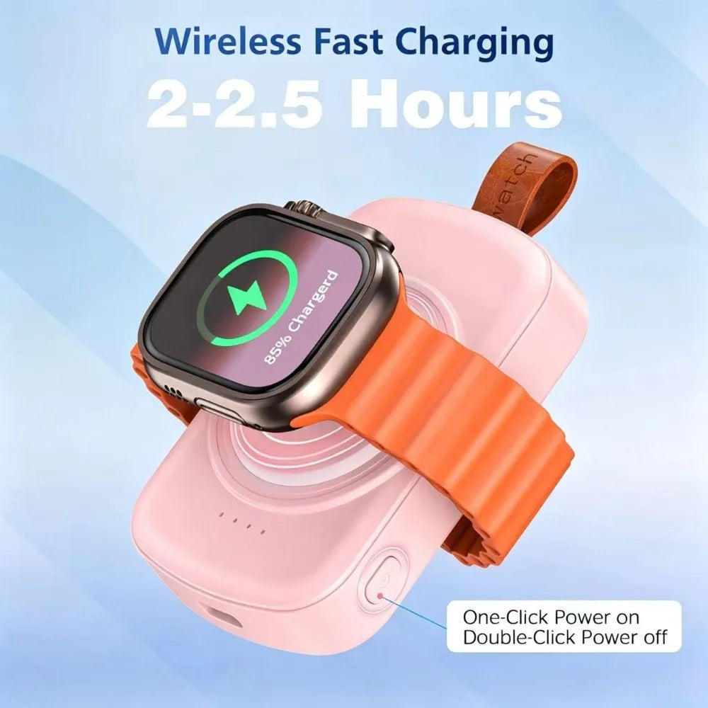 Portable Magnetic Apple Watch Charger - 1800mAh Keychain Charging Dock for Apple Watch Ultra, Series 4–11 and SE