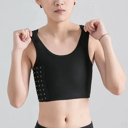 Women's Breathable Chest Binder Vest - Side-Buckle Wireless Compression Tank Top with Short Wrap Design