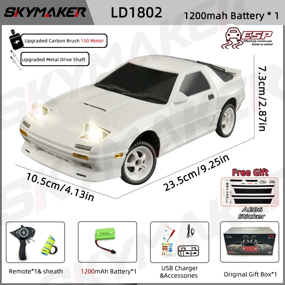 1:18 Skymaker AE86 & RX-7 FC RC Drift Cars with 2.4G Remote, ESP Gyroscope & LED Lights – Mini Racing Toy Cars
