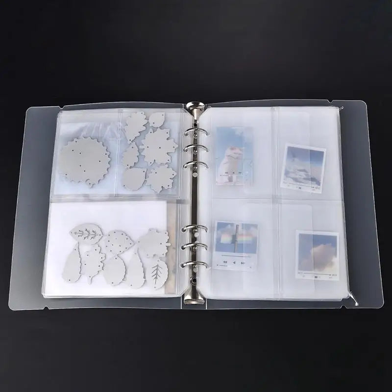 A5 6-Hole Strap Storage Clip and Bag - Scrapbook Cutting Die and Sticker Storage, Transparent Organizing Bag