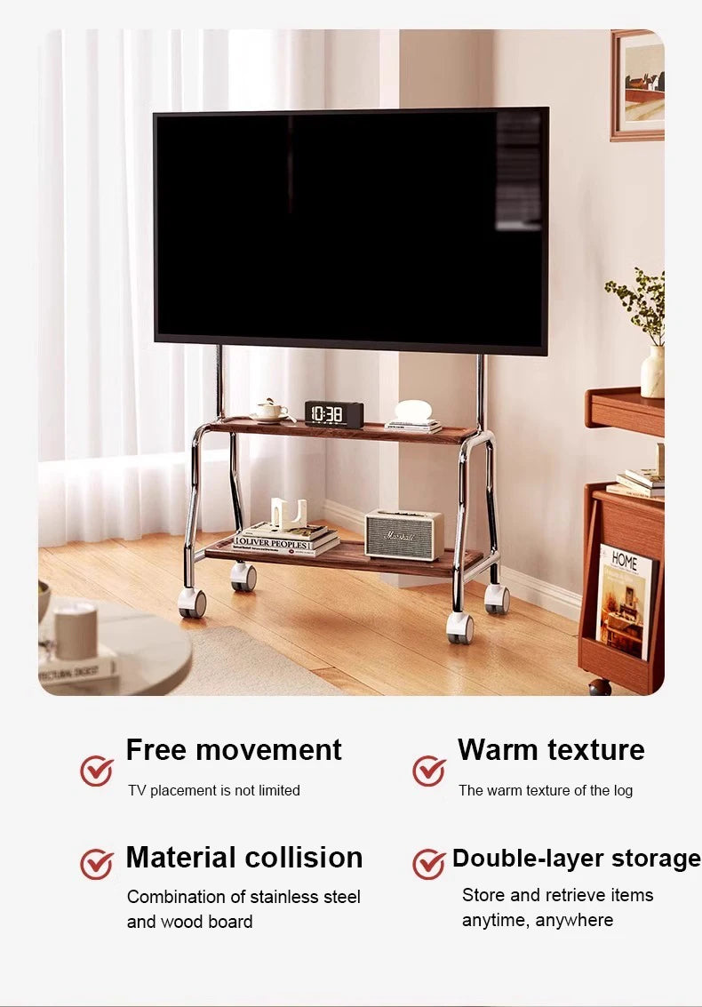 Rolling TV Stand on Wheels – Mobile Cart for 32–75in LCD & LED Flat/Curved TVs, Holds 110lbs, VESA 600x400mm