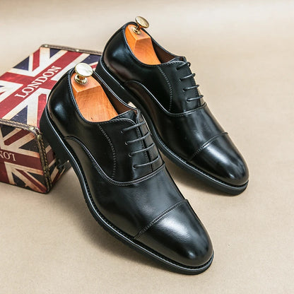 Men’s Luxury Leather Dress Shoes — Comfortable Pointed Business & Wedding Shoes Black
