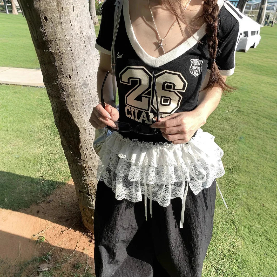 Y2K Lace Mini Skirt -  High Waist Ruffled Pleated Layered Streetwear