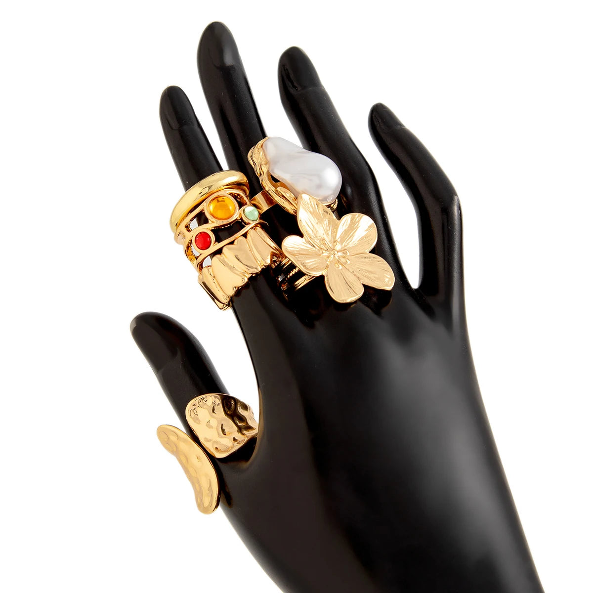 Ingemark 2025 Irregular Metal Flower Open Ring – Elegant Baroque Imitation Pearl Jewelry for Women
