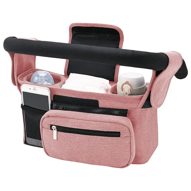 Baby Stroller Storage Bag — Large Capacity Travel Hanging Mummy Bag with Phone & Bottle Holder, Diaper Bag for Pram Accessories
