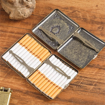 Retro Metal Cigarette Case - Portable 20-Stick Embossed Holder, Anti-Pressure & Moisture-Resistant Smoking Accessory