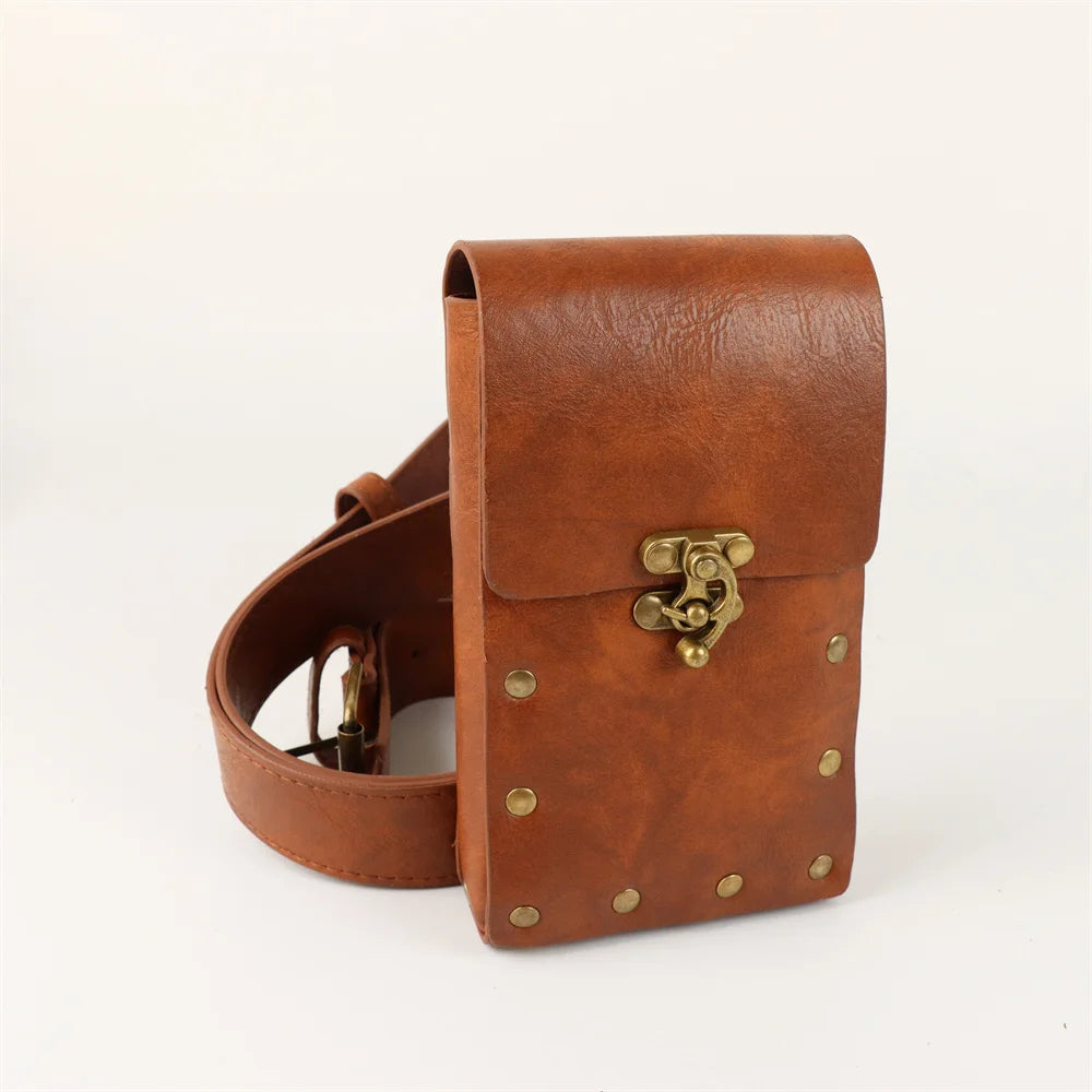 4PCS Medieval Cosplay Leather Belt Set – Copper Coin Waist Bag, Renaissance & Steam Role Playing Halloween Costume Accessories