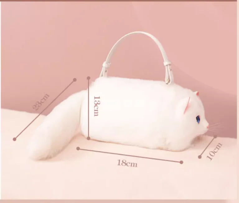 One Shoulder Small Messenger Bag – Handmade Plush Cat Design for Women Autumn Winter