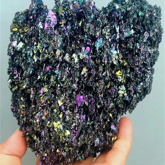 Colorful Carborundum & Black Quartz Crystal – Natural Stone Mineral Specimen for Home Decor