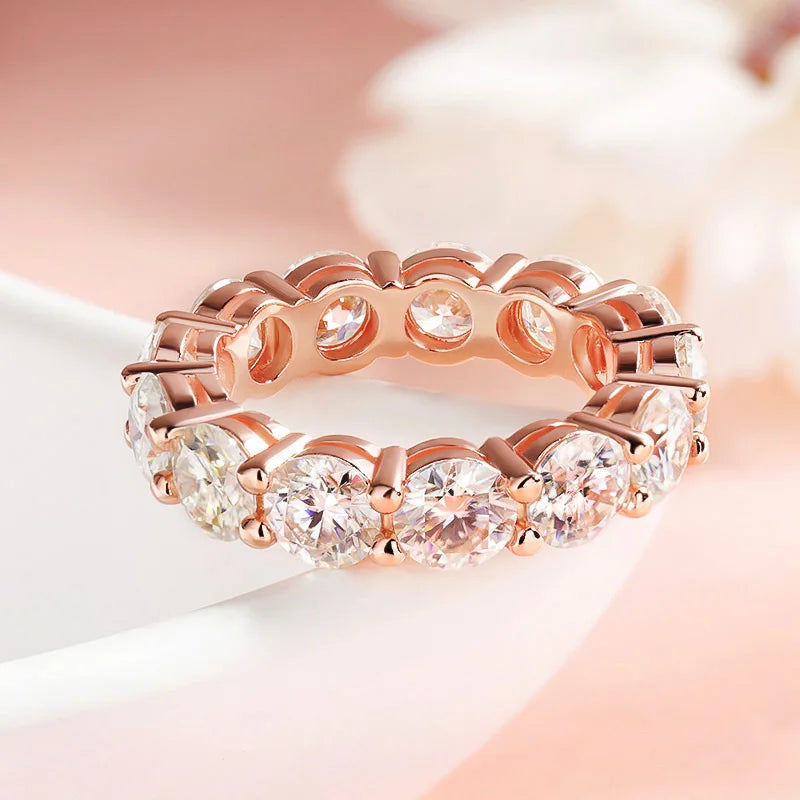 Smyoue Rose Gold Moissanite Ring for Women 3/3.5/5mm — 925 Sterling Silver Sparkling Wedding Band with GRA Certificate