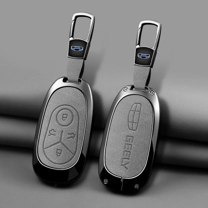 Geely Car Key Case with Leather and Zinc Alloy - Protective Key Fob Cover for Starlight, EX2, GEOME, Galaxy and Discovery Youth Edition
