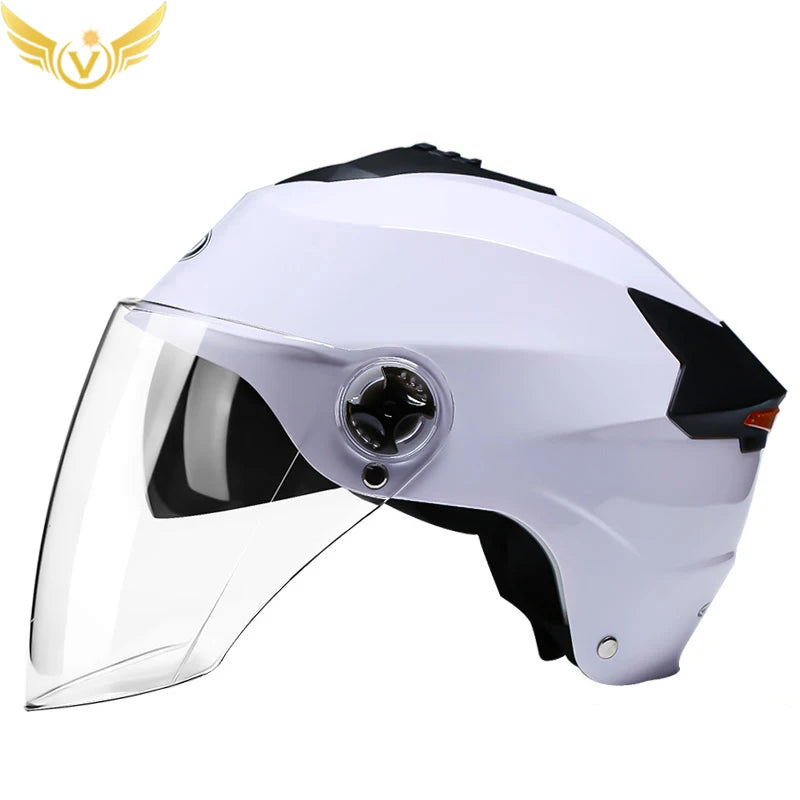Motorcycle Helmet with LED Lights – Double Visor Moped Helmet for Men & Women, Electric Scooter & Bicycle Light, Rechargeable