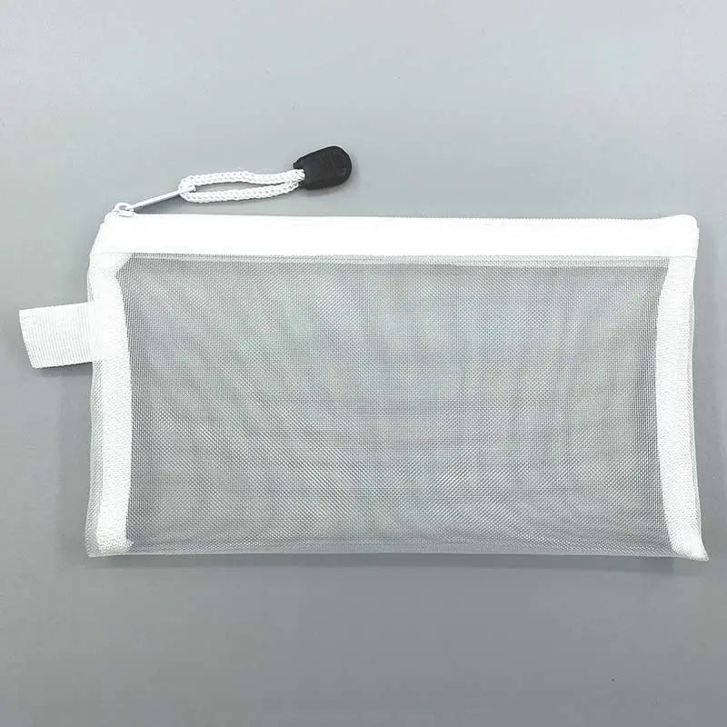 Large Transparent Mesh Pencil Case — Nylon Zip Storage Bag for School & Office Supplies