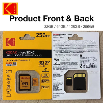 Original KODAK Micro SD Card — 32GB/64GB/128GB/256GB UHS-I U3 4K Storage