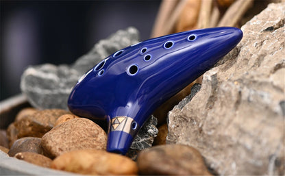 12 Tone Alto C Ocarina – Ceramic Musical Instrument with Songbook, Neck Cord & Carry Bag, Blue