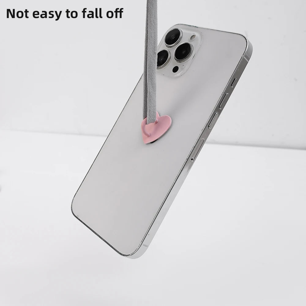Kawaii Metal Heart Phone Charm — Adhesive Holder, Finger Ring Stand, Case Hook & Buckle Accessory with String
