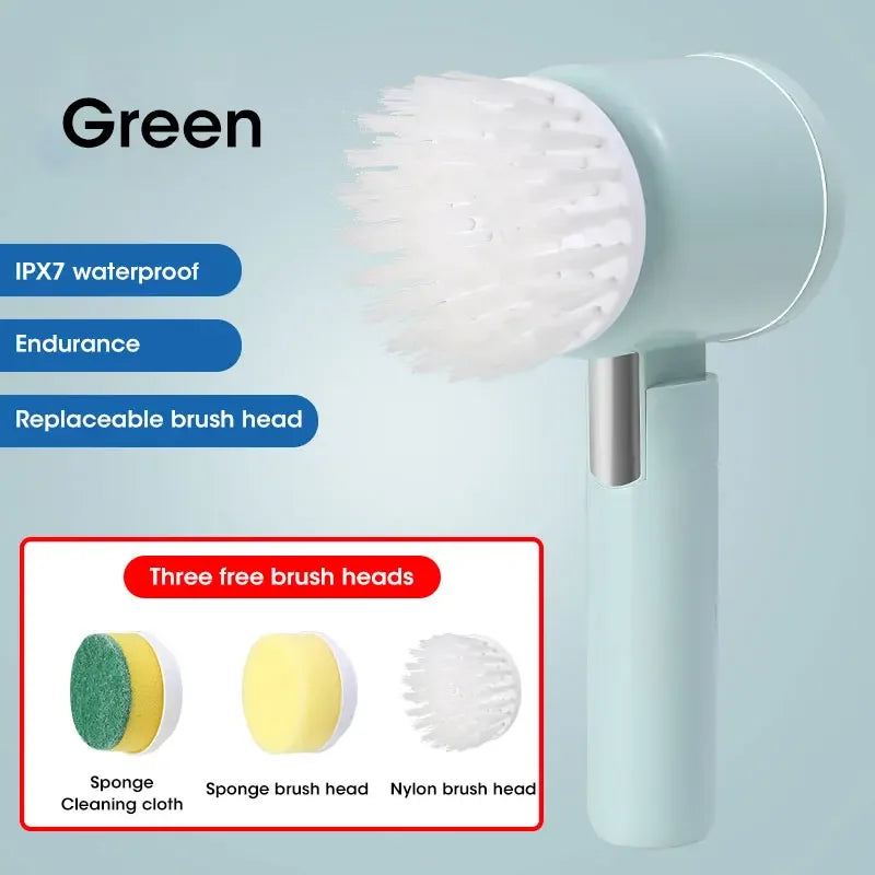 Cordless Electric Spin Scrubber with 5 Brush Heads - IPX7 Waterproof Rechargeable Cleaning Brush for Bathroom Tiles, Showers, and Grout