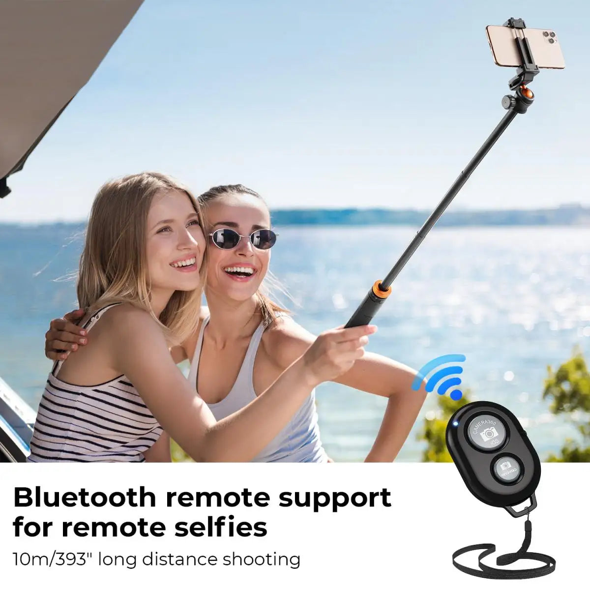 K&F Concept MS08 62'' Phone Tripod – 1.58m Selfie Stick with Bluetooth Remote & GoPro Adapter (Black & Orange)