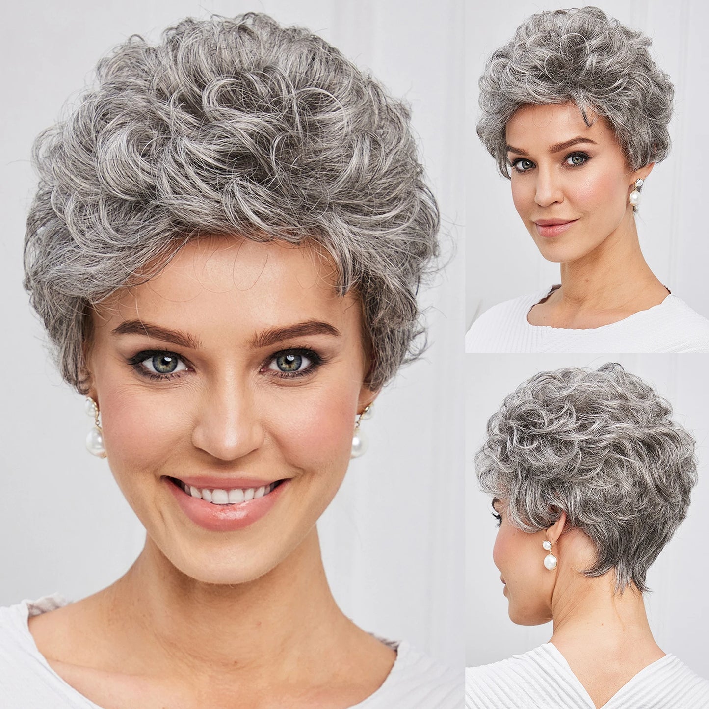 Light Blonde Mixed Off-White Pixie Cut Wig for Women – Bangs with Kanekalon Human-Hair-Like Texture, Natural Layered Hair