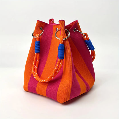 2025 Retro Floral Knitted Handbag – Mixed-Color Tote Bag with Safety Clasp Closure