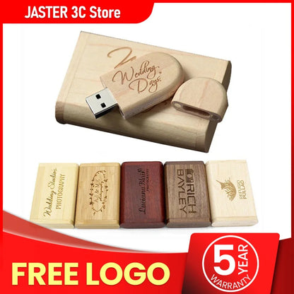 JASTER Wooden Bamboo USB Flash Drive 2.0 – 4GB/8GB/16GB/32GB/64GB/128GB Memory Stick Custom Logo Pendrive for Wedding Gifts & Personal Use
