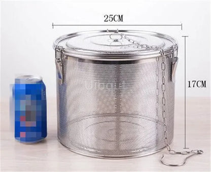 304 Stainless Steel Round Hole Seasoning Bag — Spice, Gravy & Soup Strainer Basket for Brine, Hot Pot, and Slag Separation