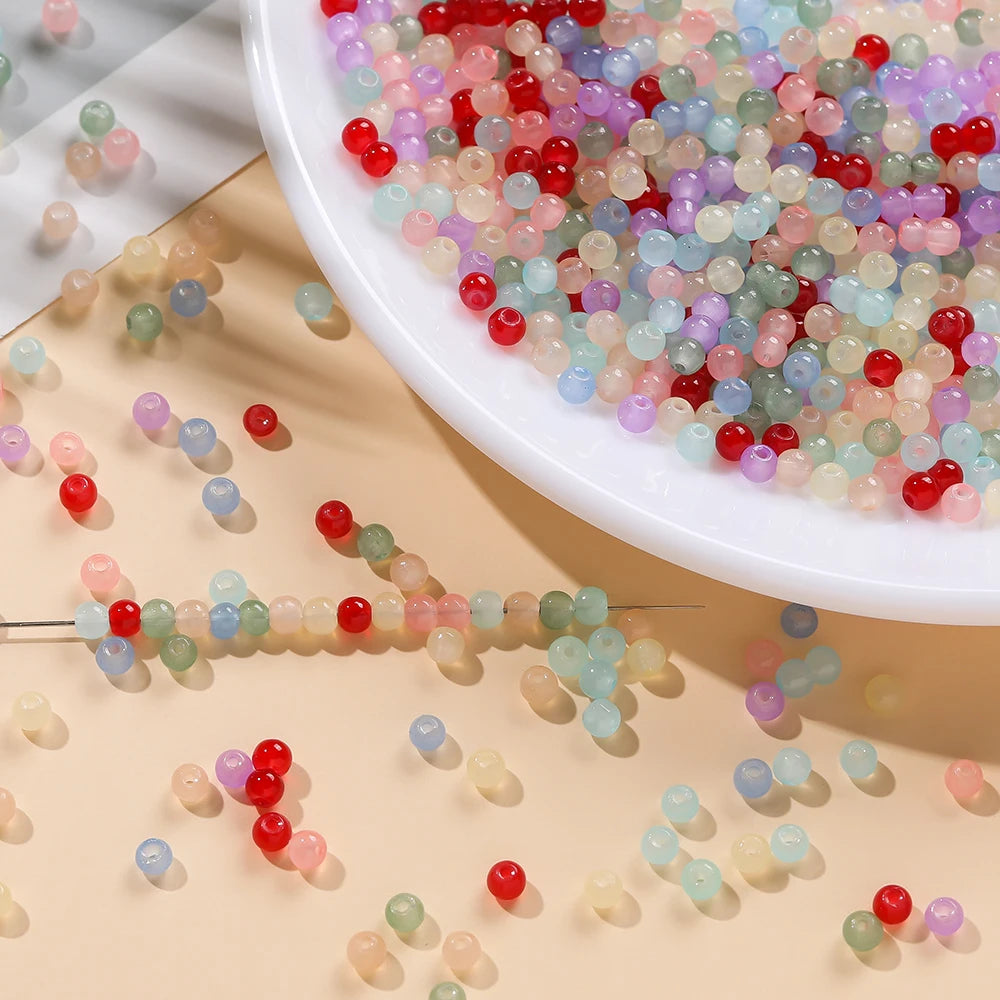50/100pcs 4mm Colored Glass Jade Beads - Round Spacer Beads for DIY Earrings, Necklaces & Bracelets
