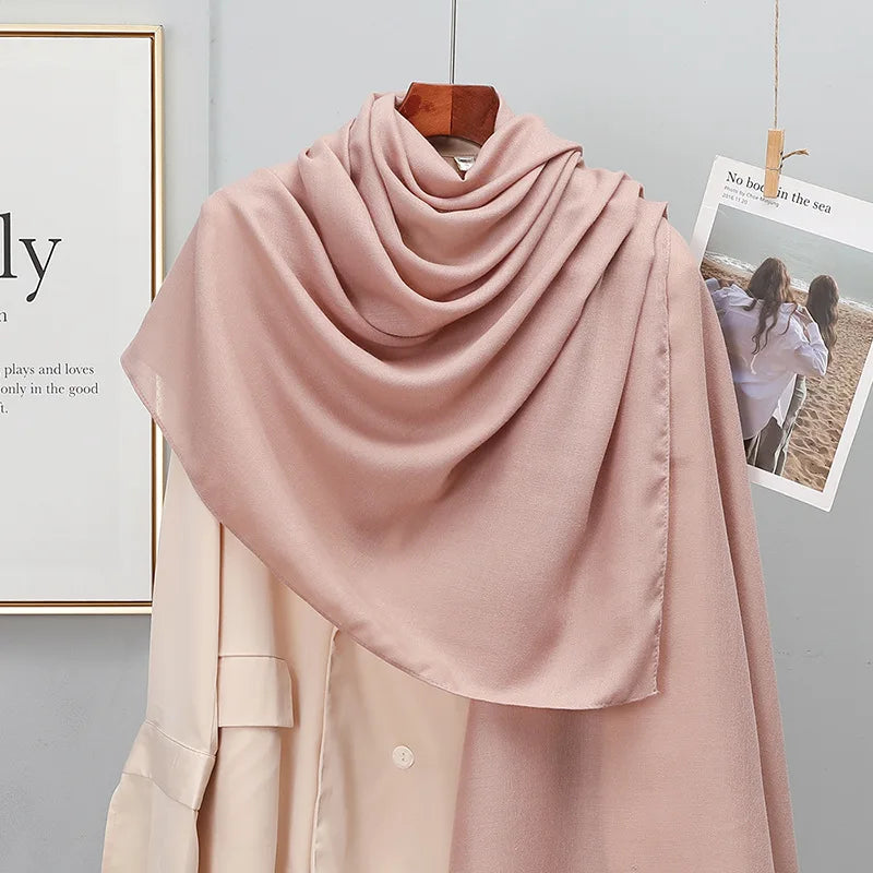 Winter Warm Cotton-Linen Pashmina Scarf for Women – Plain Stripe with Tassels – Hijab Shawl Wrap Bandana – New
