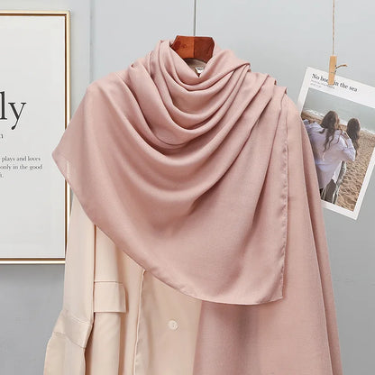 Winter Warm Cotton-Linen Pashmina Scarf for Women – Plain Stripe with Tassels – Hijab Shawl Wrap Bandana – New