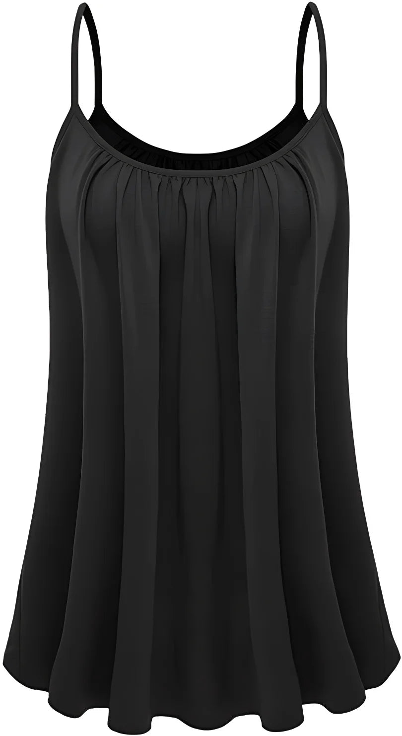 Plus Size Ruched Cami Vest Top - Soft Stretch Sleeveless Crew Neck Polyester Tank Shirt for Women