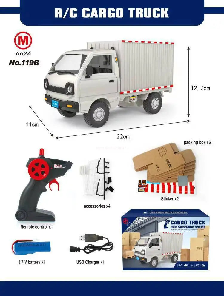 1:10/1:16 WPL D12 RC Drift & Climbing Truck with LED Lights – Electric Toy Car Model for Boys, Perfect Christmas Gift