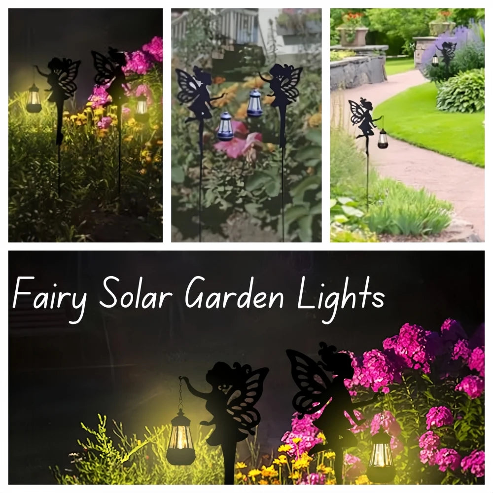 Solar Fairy Garden Statue - Metal Fairy Figurine with Crackle Glass Globe Lantern for Lawn, Patio & Outdoor Pathway Decor