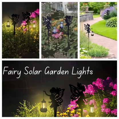 Solar Fairy Garden Statue - Metal Fairy Figurine with Crackle Glass Globe Lantern for Lawn, Patio & Outdoor Pathway Decor