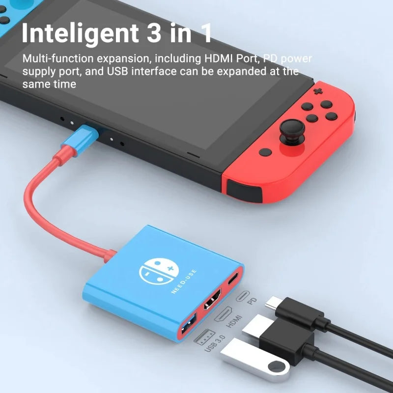 Portable Nintendo Switch Docking Station – Type-C Hub with HDMI & USB 3.0 for Travel & Gaming