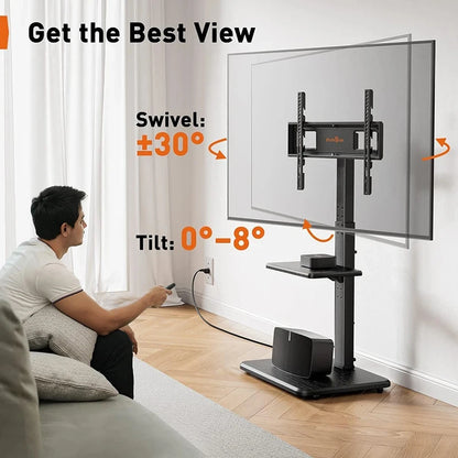 Rolling TV Stand on Wheels – Height Adjustable Mobile Cart for 32–65in Flat Screen TVs, VESA 600x400mm