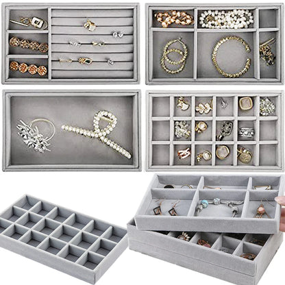 Velvet Jewelry Organizer Tray – Ring, Bracelet & Necklace Storage Box Display Drawer Organizer for Jewelry Showcase & Storage