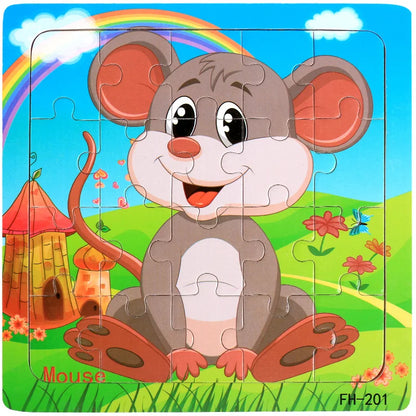 20-Piece Wooden Puzzle Set — Cartoon Animals, Cars, Letters & Numbers Educational Jigsaw Toys for Kids