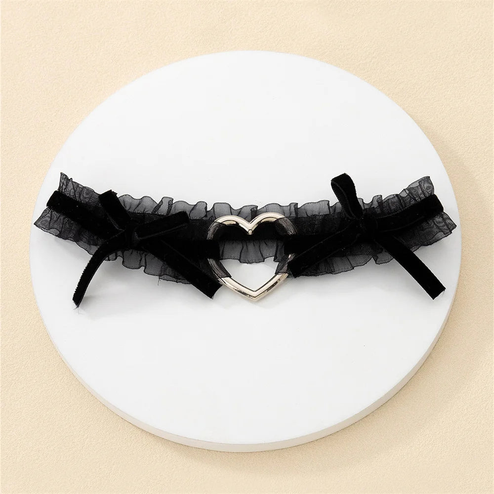 Lolita Lace Garters – Gothic Punk Cross Heart Bow Thigh Choker Leg Belt for Women Lingerie & Cosplay