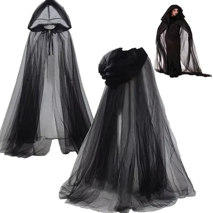 Black Witch & Vampire Cosplay Cloak - Double-Layer Bridal Shawl for Halloween Costumes, Parties, and Dress-Up Events