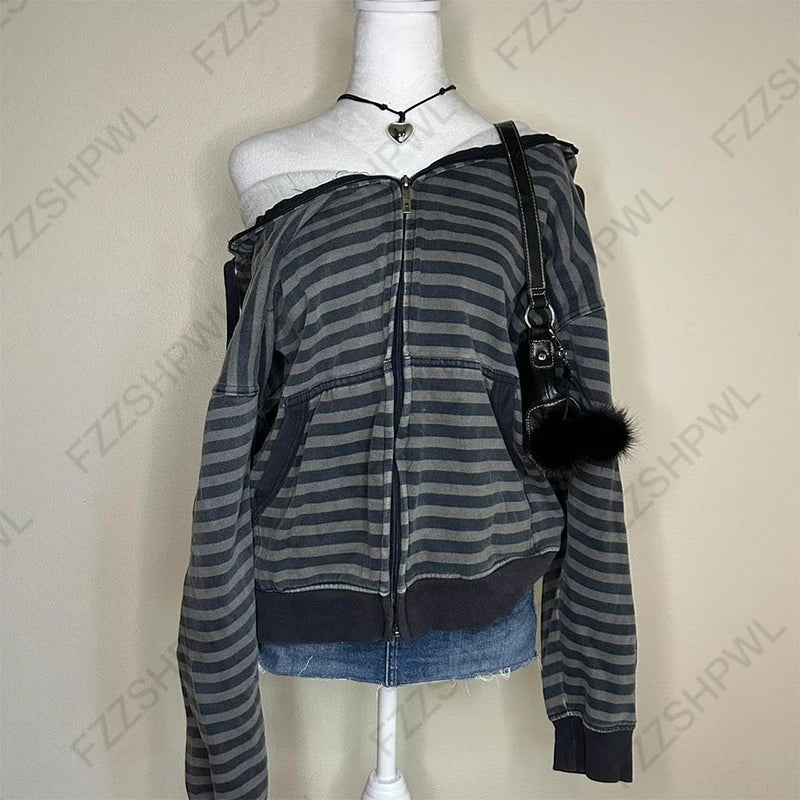 Women’s 2025 Gothic Aesthetic Fur Collar Hoodie Cardigan – Slim Fit Autumn Winter Harajuku Sweatshirt