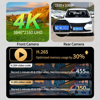 Imagebon 12" 4K Car Mirror – Wireless CarPlay, Android Auto, ADAS, Rearview Camera, GPS, FM, Night Vision Video Recorder