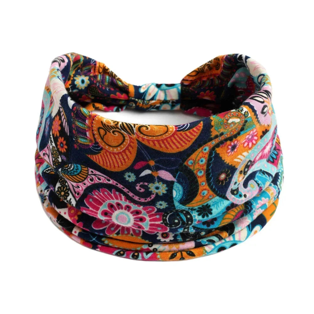 Bohemian Wide Cotton Stretch Headbands for Women – Turban Style Hairbands, Bandana Headwrap Hair Accessories