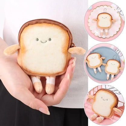 Cartoon Toast Bread Plush Coin Purse - Cute Mini Wallet and Earphone Bag Keychain Pendant for Kids