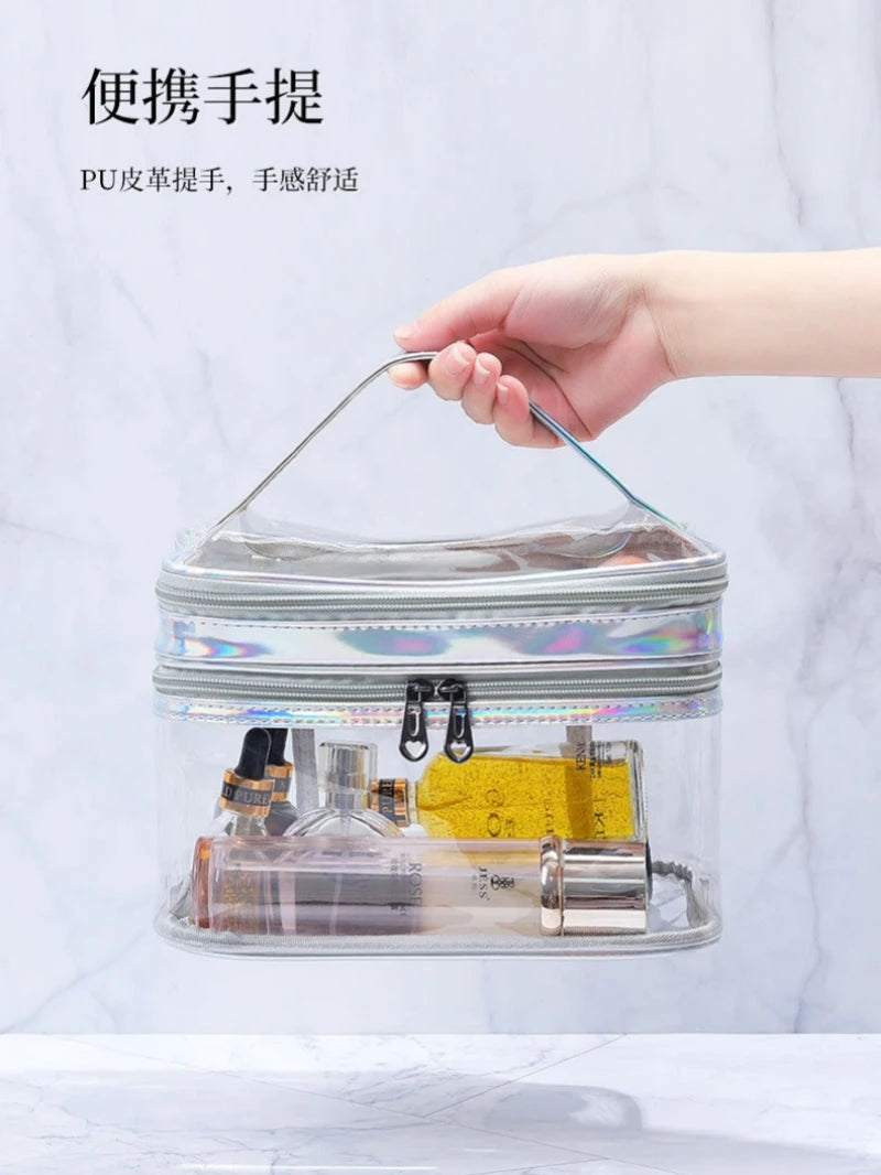 Korean Transparent Makeup Bag – Large Capacity Waterproof Toiletry Bag with Dry & Wet Separation, Portable Travel Cosmetic Storage