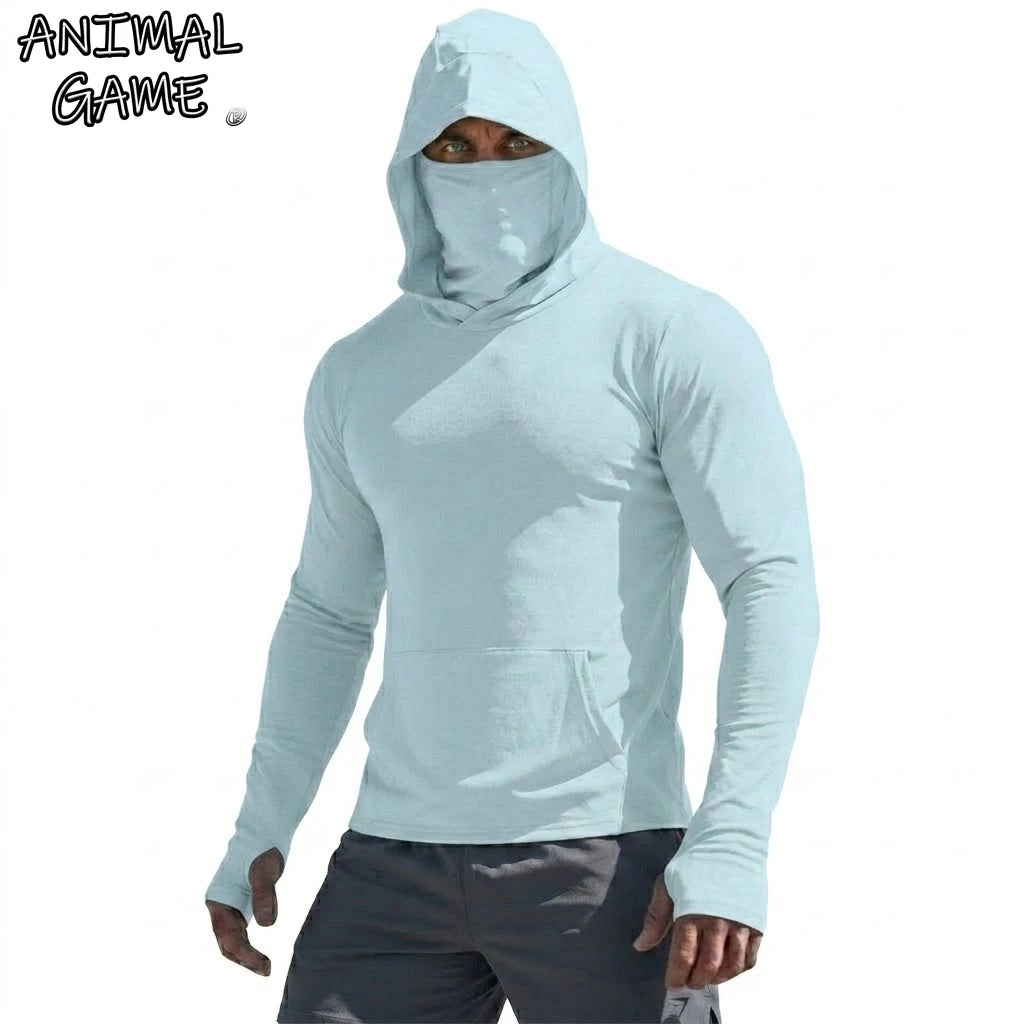 Men’s UPF50+ Sun Protection Long Sleeve Quick Dry Hoodie – Lightweight Fishing & Running Performance Shirt