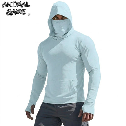 Men’s UPF50+ Sun Protection Long Sleeve Quick Dry Hoodie – Lightweight Fishing & Running Performance Shirt