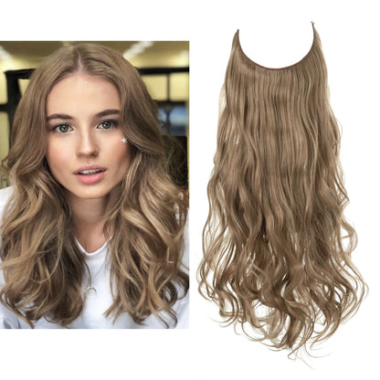 Synthetic Ombre Hair Extension - One Piece Invisible Wire Long Wavy Clipless False Hairpiece Black Blonde Pink