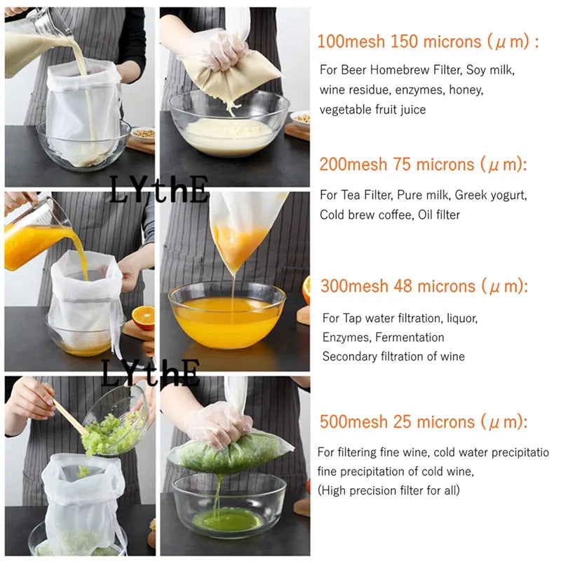 Reusable Nylon Filter Bags for Soy Milk, Wine, Nut Milk, Tea, Coffee, Oil, Yogurt, and More!